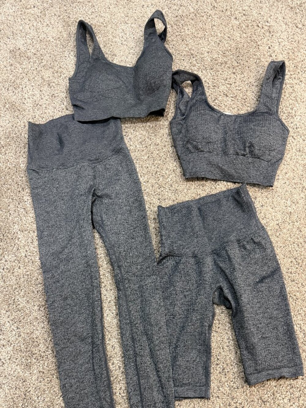 COORUN Women's Small 4 Piece Ribbed Workout Set Sports Bras Pants Shorts